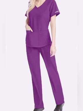 Skechers by Barco Women's V-Neck Purple Scrub Set - Top & Pants